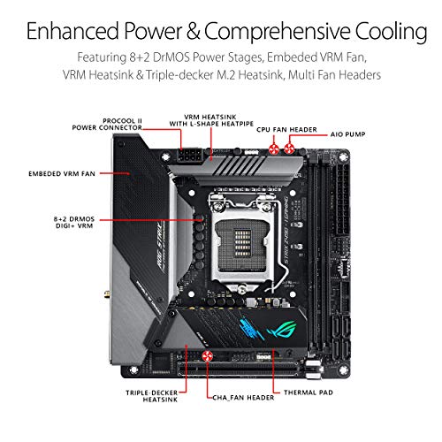 Image of ASUS Rog Strix Z490-I Gaming Z490 Wifi 6 Lga 1200 (Intel 10Th Gen) Mini ITX Motherboard 8+2 Power Stages, Ddr4 4800, Intel 2.5 Gb Ethernet, Usb 3.2 Front Panel Type-C, Hdmi 2.0A, Aura Sync