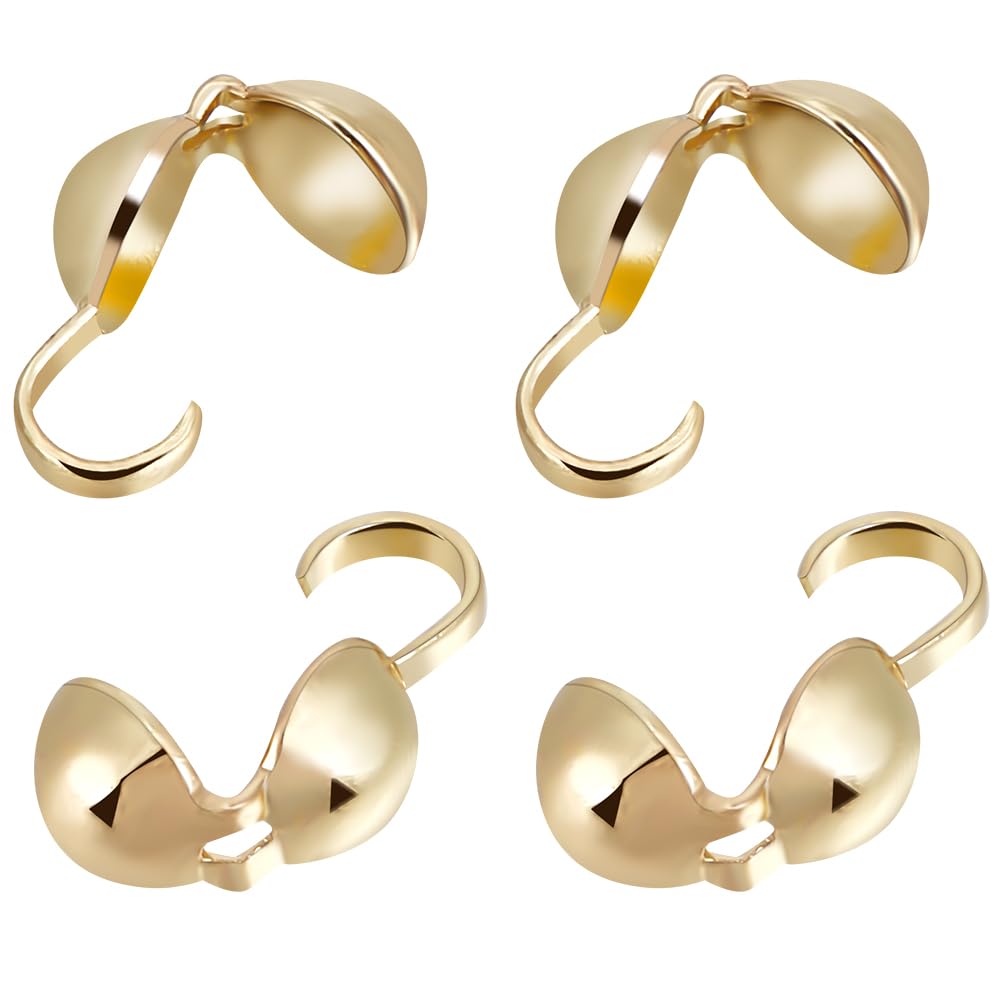 Puntas de cuentas de latón chapado en oro de 14K Beebeecraft, 100 cubiertas de nudo para joyería