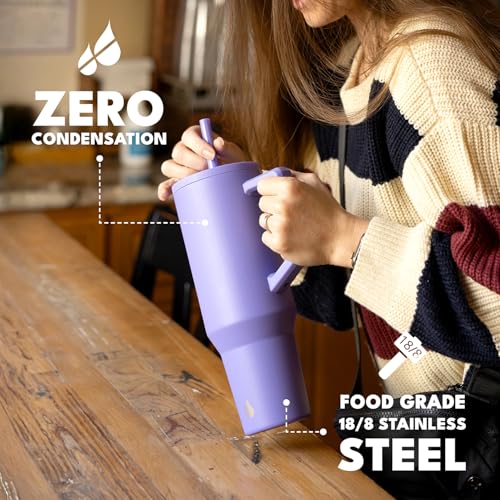 Image of Elemental Spill Proof 40oz Insulated Tumbler with Handle & Straw Travel Mug | Stainless Steel Commuter Travel Coffee Mug for Cold Beverages, Includes 2 Straws & a Spill Proof Lid for Everyday Use