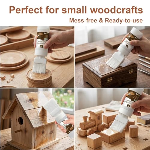 Image of Polyurethane Clear Wood Varnish 6.35 Oz, Water Based Sealer for Wood | Fast drying satin varnish. Works on furniture and small woodcrafts, provides long-lasting clear protective coating.