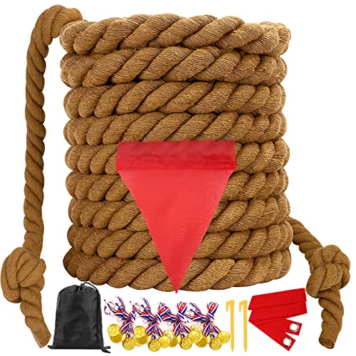 WYRJXYB Field Day Tug a War Rope Games 60FT for Kids and Adult Outdoor Outside Activities Carnival Easter Game for Kids Family Reunion Birthday Party Lawn Picnic Yard Game for Team Building Brown
