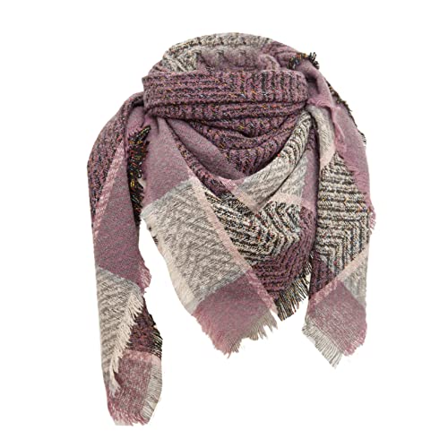 Women Fall Winter Scarf Classic Tassel Plaid Scarf Warm Soft Chunky Large Blanket Wrap Glove And (Purple, One Size)