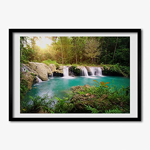 Cadre photo bois 70x50 avec affiche cascade forêt pour décoration murale