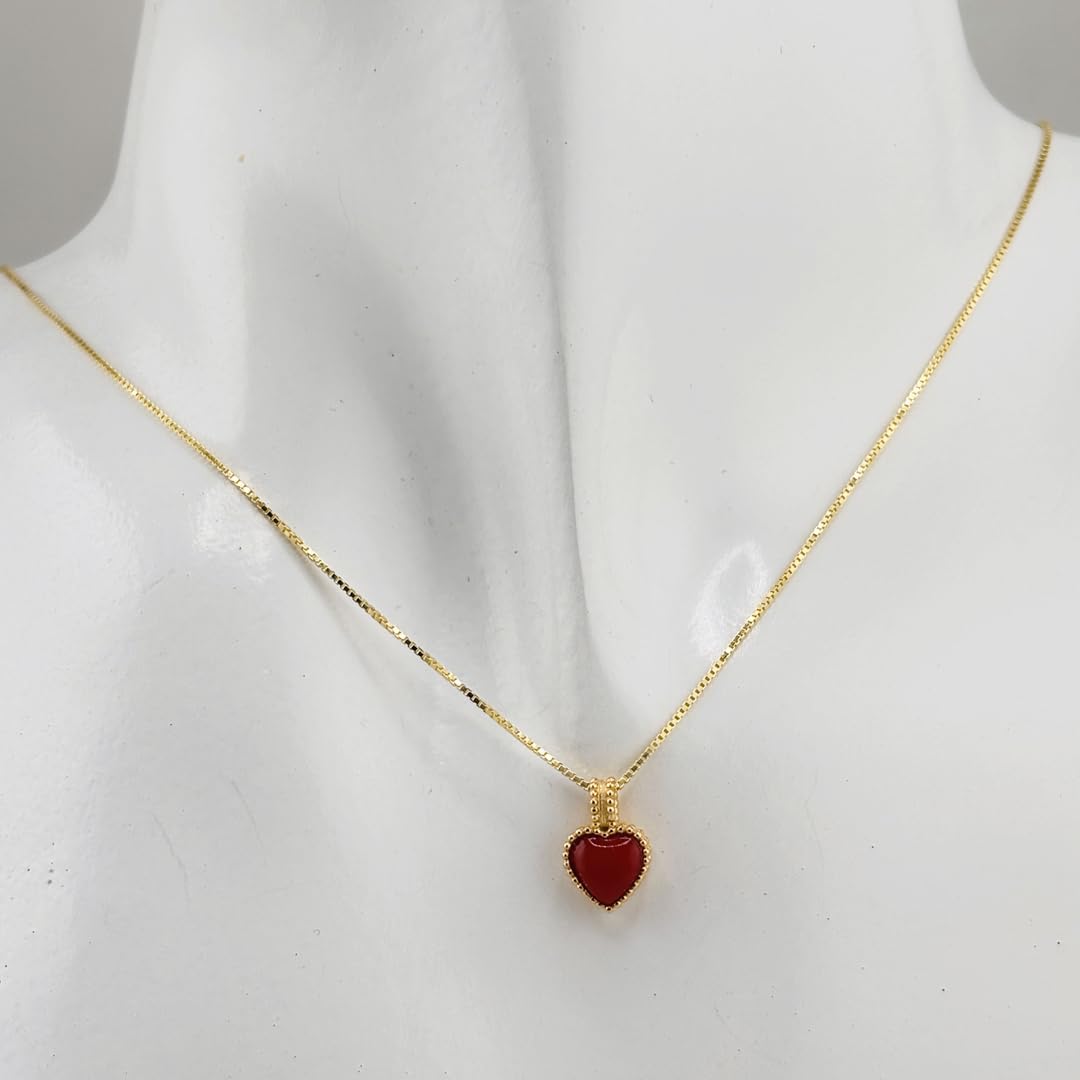 Catenina veneziana in argento 925 dorato con pendente ciondolo cuore corallo rosso naturale del Mediterraneo gioiello donna artigianale made in italy
