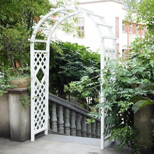 Arche de jardin en bois blanc pour plantes grimpantes, 140 cm, arche de mariage robuste, facile à assembler, résistante aux intempéries et durable