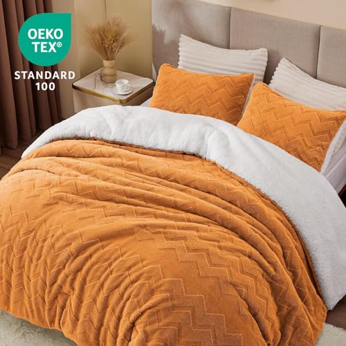 Image of BEDELITE Fluffy Sherpa Queen Comforter Set,Burnt Orange | Super Soft & Warm Fleece Bedding, Luxury Fuzzy Comforter for Winter, Heavy Plush Bedding Set,2 Pillowcases