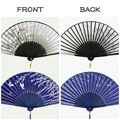 image for ARORY Hand Held Folding Fans(2 Pcs)-Silk Hand Fans with Vintage Retro 