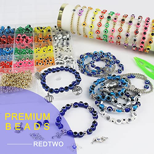Redtwo 900 Pcs Friendship Evil Eye Beads Bracelet Making Kit For Necklace Jewelry Making With Charms And Elastic Strings Gifts For Teen Girls Crafts For Ages 8-12 #TOP5