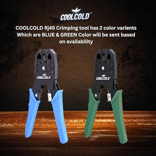 Image of COOLCOLD 3-in-1 RJ45 Crimping Tool Kit - Wire Stripper, Cutter & Crimper for RJ45, RJ11, RJ12, Cat5e /Cat6 LAN Cable with 5 Connectors & 5 Boot Covers - Blue /Green