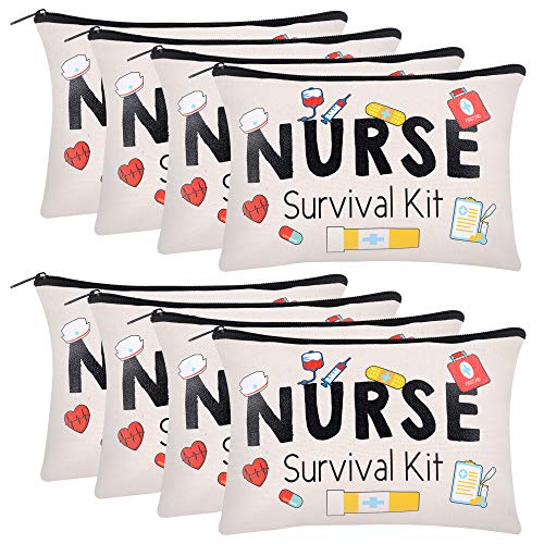 Kolewo4ever 8 Pieces Nurse Survival Kit Makeup Bags Nurse Appreciation Gifts Nurses Week Gifts, Funny Cosmetic Bag, Practitioner Gifts, Toiletry Bag for Supplies