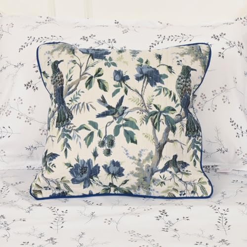 Image of Jaipur Weaves Cushion Cover 16 inch x 16 inch - Pure Cotton, Decorative Soft Floral Cushions for Sofa /Bed /Chair, Gift for Home Decor (5, Garden Blue), 180 TC
