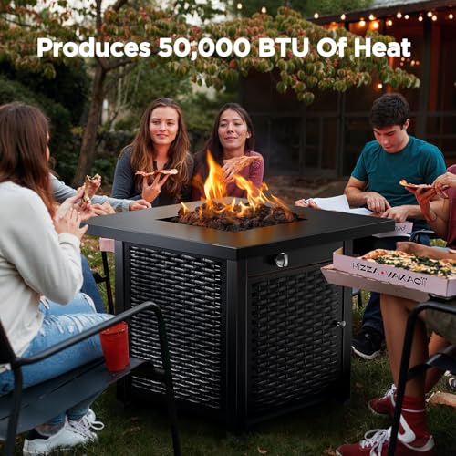 Ciays 28-Inch Propane Fire Pit – 50,000 BTU Outdoor Gas Steel Fire Table with Lid & Lava Rock, Adds Warmth & Ambience to Gatherings & Parties on Patio, Deck, Garden & Backyard - Thumbnail 3
