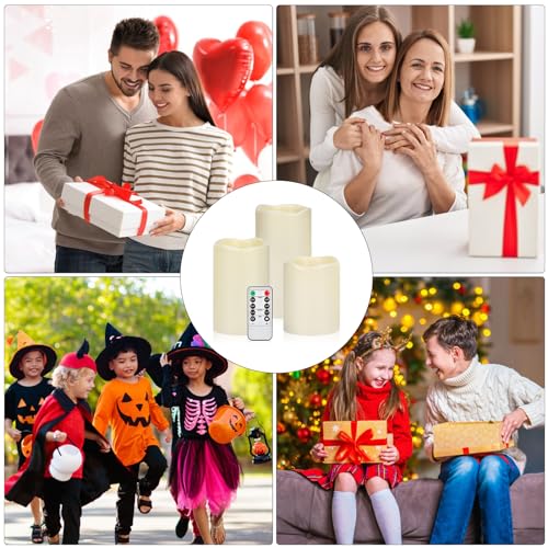 Artmarry Flameless Candles 4 Inch 5 Inch 6 Inch Set Of 3 Ivory Outdoor Indoor Pillars 3 Inch Diameter Battery Operated Flickering Candles Include 10-Key Remote Timer Function 400+ Hours By 2 Aa Batteries thumb #4