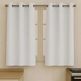 Cortina Cozinha Oxford 2,00x1,40 Estampada Cappuccino Janela Vitrô Ilhós Blackout Blecaute Decorativa Poliéster Varão (Branco)