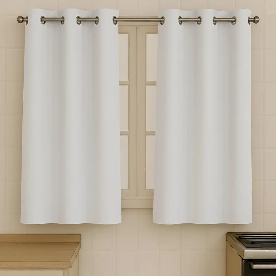 Cortina Cozinha Oxford 2,00x1,40 Estampada Cappuccino Janela Vitrô Ilhós Blackout Blecaute Decorativa Poliéster Varão (Branco)