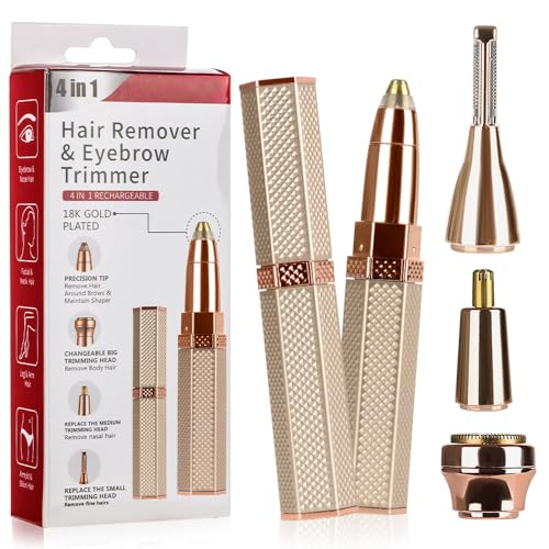 Depiladora Facial Mujer, 4 en 1 Depiladora Cejas Mujer y Depiladoras Faciales, Seguro Suave Eficiente, Afeitadora Eléctrica para Cara/Nariz/Labios/Axilas/Piernas/Bikini