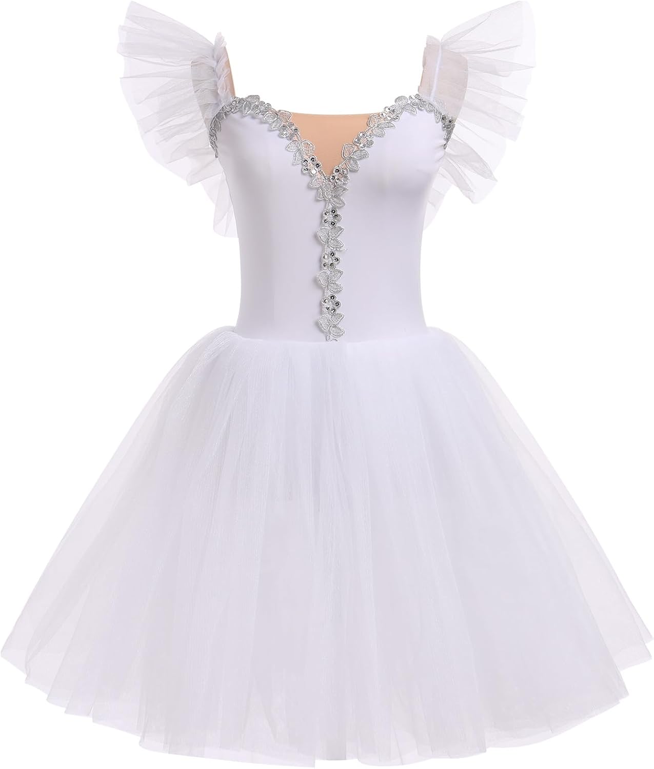 AFAVOM Ballet Leotards for Women Ballerina Performance Swan Lake Costumes Embroidery Tulle Camisole Skirted Leotard Dancewear
