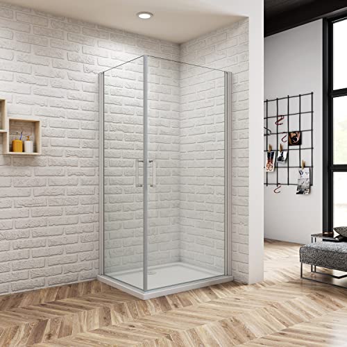 100x70x185cm Mamparas de Ducha Abatibles Cristal Templado de 5mm Perfil Aluminio Gris Mate, Cabina de Ducha