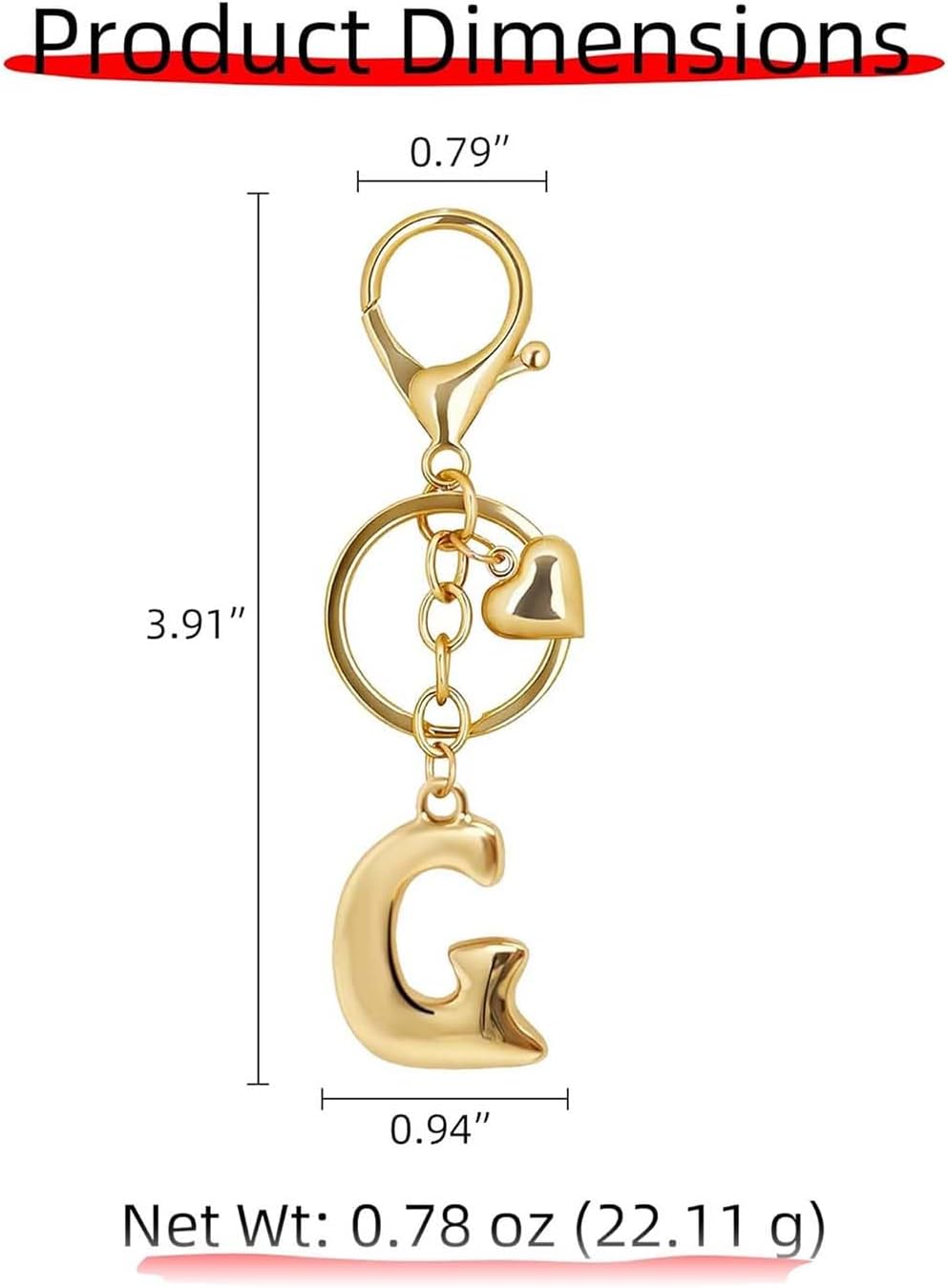 Gold Bubble Heart Initial Keychain, Letter Charm for Handbag & Purse Accessories Gift image 5