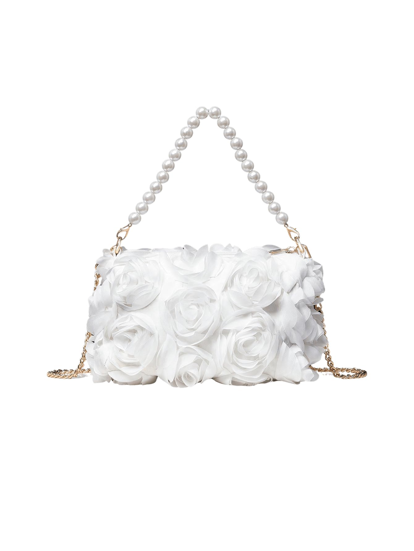 QWINEE Women's Faux Pearl Clutch Bag Flower Shape Small Crossbody Bag Evening Satchel Bag Tote Handbags Prom Bags White One Size