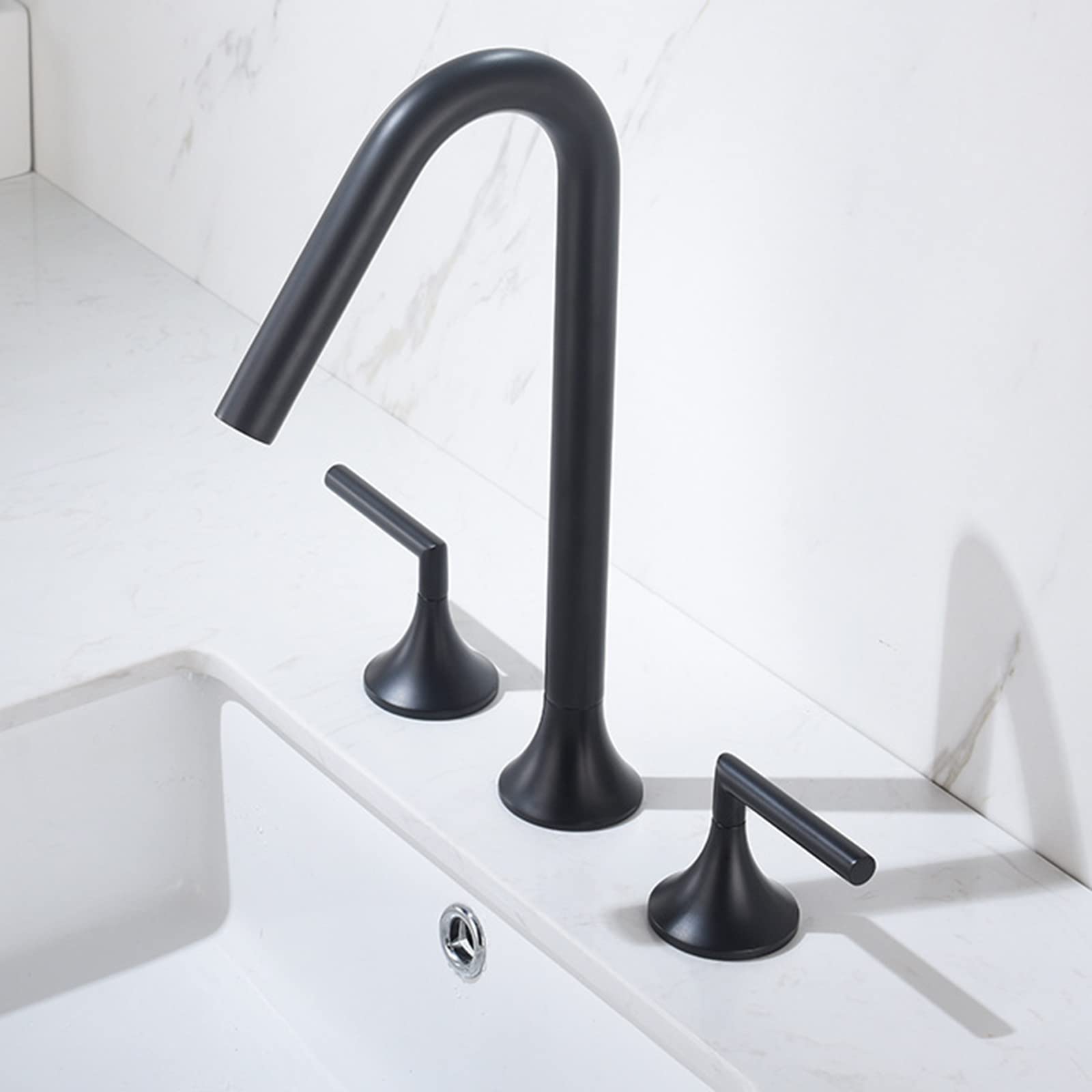 VDOQTLJT 3 Hole Faucets for Bathroom Basin Mixer Faucet Brass Hot and Cold Water Double Handle Split Faucet-Grey(Cromo)