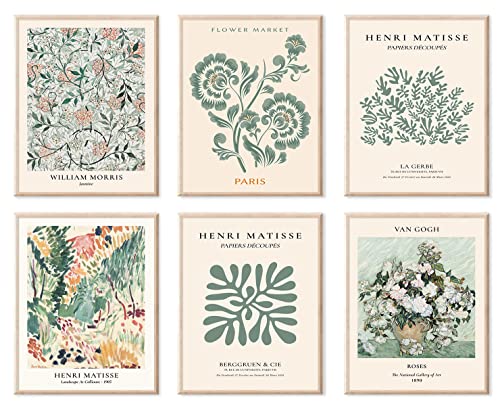 Decorazione artistica da parete verde salvia, poster astratto Matisse, stampe artistiche da parete minimalista, stampa artistica da parete con mercato dei fiori, decorazione verde salvia (20,3 x 25,4