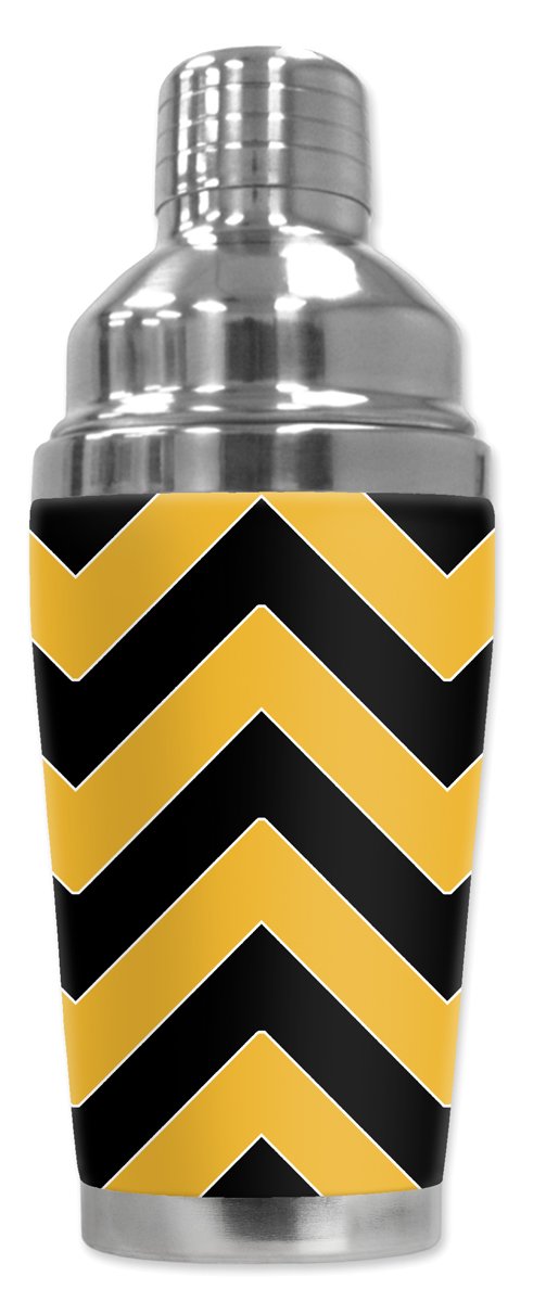Mugzie brand Cocktail Shaker with Insulated Wetsuit Cover - Pittsburgh Football Colors Chevron