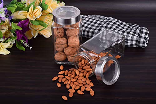 Image of Glass Jar with Lid, Cube Glass Container for Kitchen, 3000 ml, pack of 5