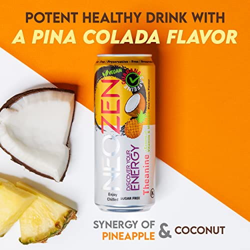 Image of NEOZEN Sugar Free Energy Drink - Zero Calorie, Kosher, Gluten Free, Vegan, KETO Friendly - 11.2 Fl Oz (Pack of 12)(PINA COLADA)