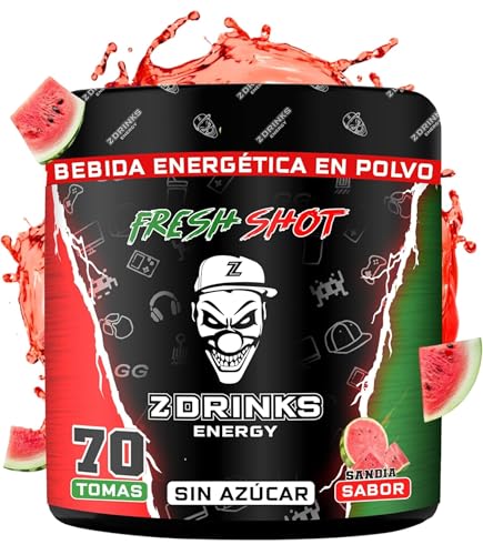 Z Drinks Energy - Bebida Energética en Polvo | 70 Servicios Sin Azúcar | Energía en Cada Sorbo | con Cafeína, Minerales y Vitaminas | Ideal para Gamers y Apasionados del Deporte | Sabor Sandía