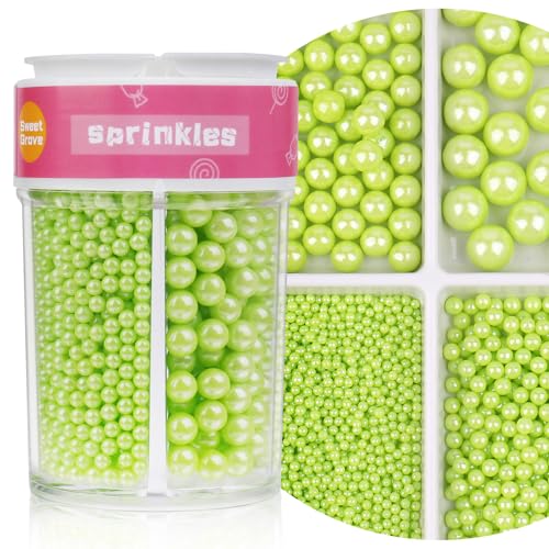 Image of Light Green Sprinkles for Cake Decorating, 4 Sizes Edible Pearls, 7.8oz | For Baking Cake Cupcake Ice Cream Chocolate Cookie Decorating Celebrations Wedding Shower Party
