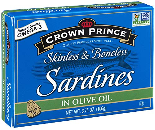 Crown Prince Skinless & Boneless Sardines in Olive Oil, 3.75-Ounce Cans (Pack of 6)