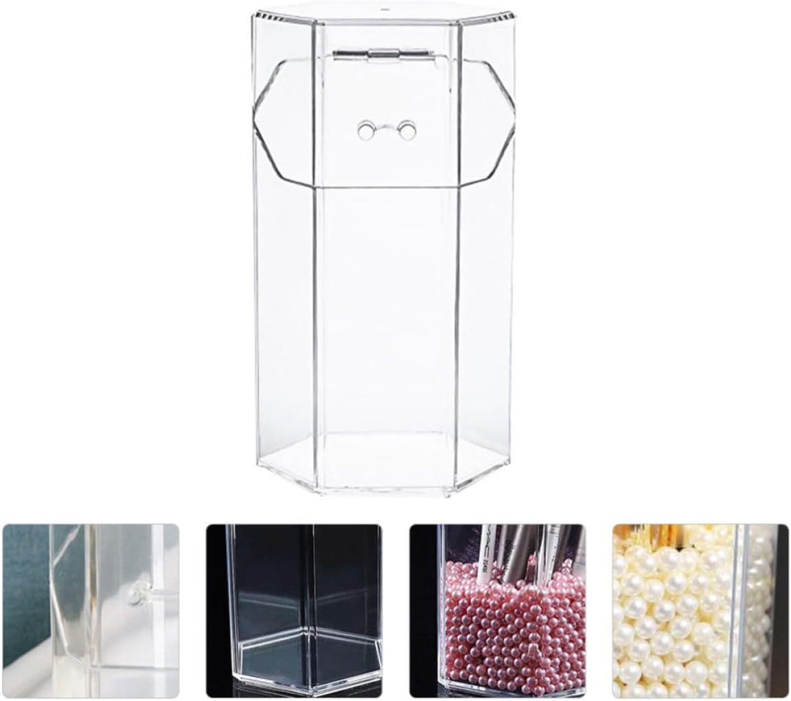TEHAUX Acrylic Makeup Brush Canister with Cover for Desktop Cosmetics