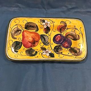 Cerámica pintada a mano ricceri Color Bandeja rectangular decoro Frutas Amarillo Bandeja 45 x 25 cm