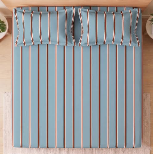 Image of BSB HOME 240 TC Cotton Feel Bedsheet with 2 Pillow Covers, Soft & Breathable Printed Double Bed Sheet for Bedroom, Fade Resistant & Easy Care - 90 x 100 Inches (228 x 254 cm) - Chambray Blue