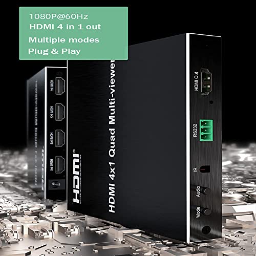 Image of MICROWARE 4X1 4 in 1 Out 1080P Hdmi Multiviewer Quad Screen Splitter Seamless Hdmi Switch Media Stre-Aming Device (Black)