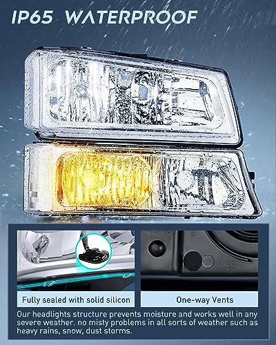 Image of Nilight Headlight Assembly for 2003 2004 2005 2006 Chevy Silverado Avalanche 1500 1500HD 2500 2500HD 3500 Chevrolet Pickup Replacement Headlamp Housing Bumper Lamp Set