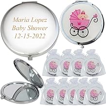 WE 12 Pcs Personalized Compact Mirror Favors Baby Girl Shower Pink/Makeup Purse Mirrors with Organza Bag