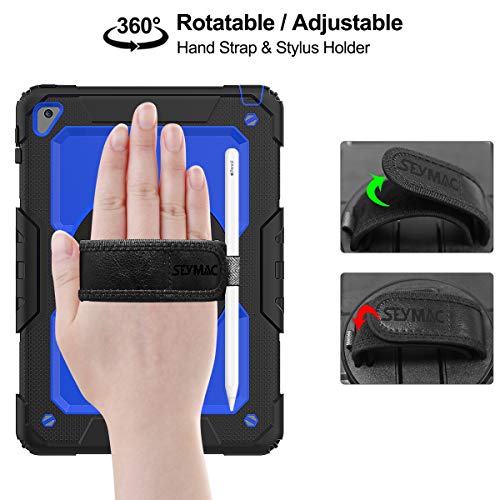 Seymac Stock Ipad 6Th/5Th Generation Case 9.7’’ With Screen Protector Pencil Holder [360 Rotating Hand Strap] &Stand, Drop-Proof Case For Ipad 6Th/5Th/ Air 2/ Pro 9.7 (Blue+Black) #TOP1