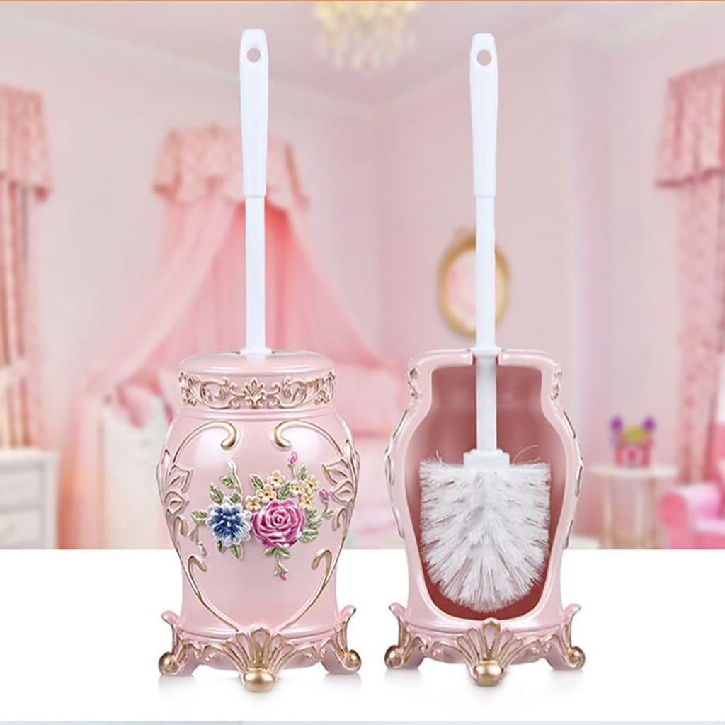 Tyuhduyur Pink Decorative Compact Resin Freestanding Toilet Bowl Brush And Holder For Bathroom Storage And Organization, 3D Three-Dimensional Relief Bathroom Toilet Bowl Brush, Space Saving Deep Cleaning (Co