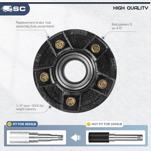 Image of Trailer Idler Hub Kit, 5 lug, 4.5 inch Bolt Idler Hub for 3500lb Trailer, Boat Trailer Hubs 5 Lug,Suit 1-1 /16 inch to 1-3 /8 inch Spindle , Trailer Wheel Hub Assembly (Set-2, Only Fit for Tapered Spindle)