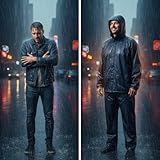 NEO TOOLS Herren Regenset, Regenmantel mit Kapuze und Regenhose Gr. M-XXXL verklebte Nähte, Reißverschlüsse und Taschen vor Wasser geschützt, Ventilationsöffnungen, 170g/m2 Blau oder 310g/m2 Grün