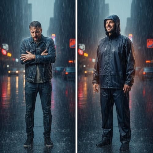 NEO TOOLS Herren Regenset, Regenmantel mit Kapuze und Regenhose Gr. M-XXXL verklebte Nähte, Reißverschlüsse und Taschen vor Wasser geschützt, Ventilationsöffnungen, 170g/m2 Blau oder 310g/m2 Grün