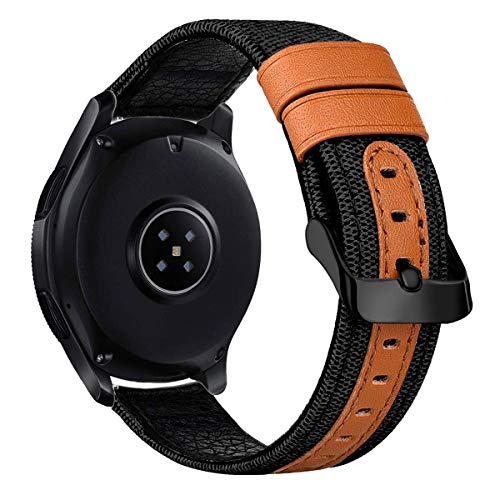 iBazal Correas Galaxy Watch 42mm Lona 20mm Banda Tela Paño Pulseras Compatible con Samsung Galaxy Watch Active 40mm/44mm/Huawei GT 42mm/Watch 2/Gear S2 Classic/Sport/Ticwatch 2/E Hombres Band - Negro