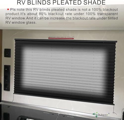 Image of Dulepax RV Blinds - Pleated Shades, 14 inch W x 26 inch L Black RV Window Shades for Camper, Travel Trailers, Motorhome's Window