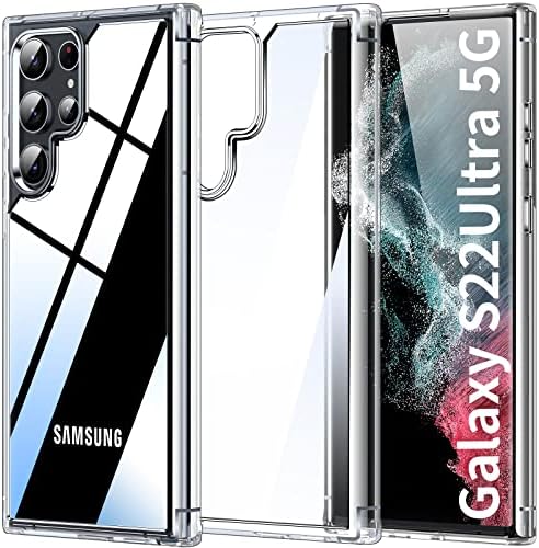 KKM Crystal Clear Samsung Galaxy S22 Ultra Case, Anti-yellowing Military Grade Drop Test Protective Phone Case for Samsung S22 Ultra 5G 6.8, Anti-slip Phone Cover Compatible for Wireless Charging