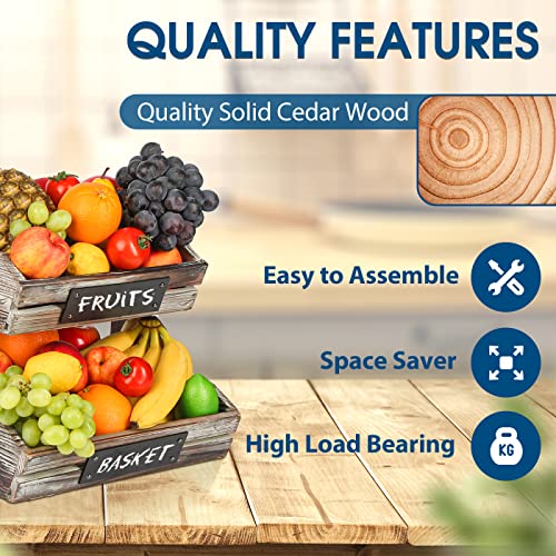 JACKCUBE-DESIGN-2-Tier-Fruit-Basket-Holder-Rustic-Wood-Fruit-Bowl-Stand-Kitchen-Counter-Storage-with-Chalkboard-for-Bread-Snack-Banana-Organizer-MK568A JACKCUBE DESIGN 2 Tier Fruit Basket Holder Rustic Wood Fruit Bowl Stand Kitchen Counter Storage with Chalkboard for Bread Snack Banana Organizer MK568A
