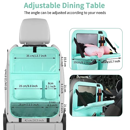 Image of LUCMO Car Backseat Organizer with Foldable Tablet Holder, Light Blue | 2 Pcs,6 Storage Pockets,Foldable Food Tray,Protectors Kick Mats,Travel Accessories,Seat Cover,Road Trip Essentials