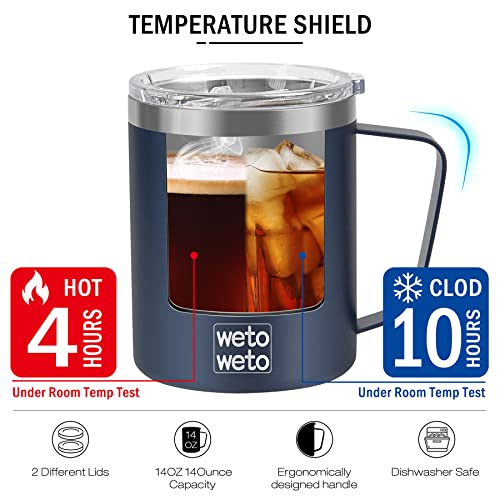 Wetoweto 14 Oz Coffee Mug, Vacuum Insulated Camping Mug With Lid, Double Wall Stainless Steel Travel Tumbler Cup, Coffee Thermos Outdoor, Powder Coated Navy Blue #TOP3