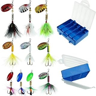 FOUCECLAUS Fishing Lures 10pcs Spinner Lures Baits with Tackle Box, Bass Trout Salmon